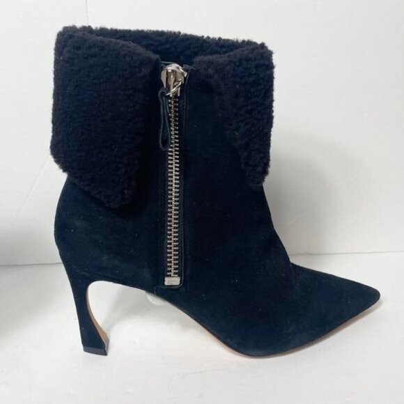 Alexandre Birman Mirabella 85 Curvy Shearling Suede Booties IT 39 / US 8-8.5 Bla - Picture 10 of 16